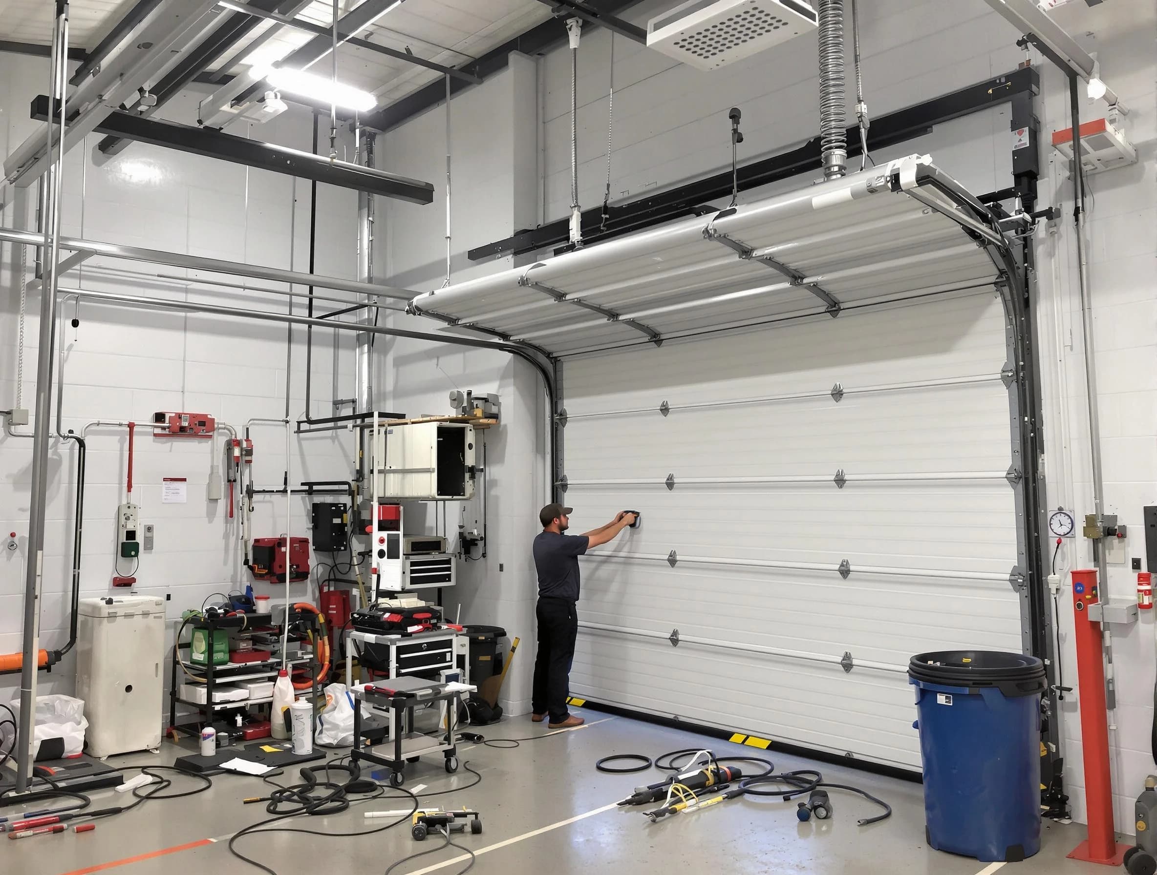 Haverhill Garage Door Repair certified technician performing commercial door repair at a Haverhill business facility
