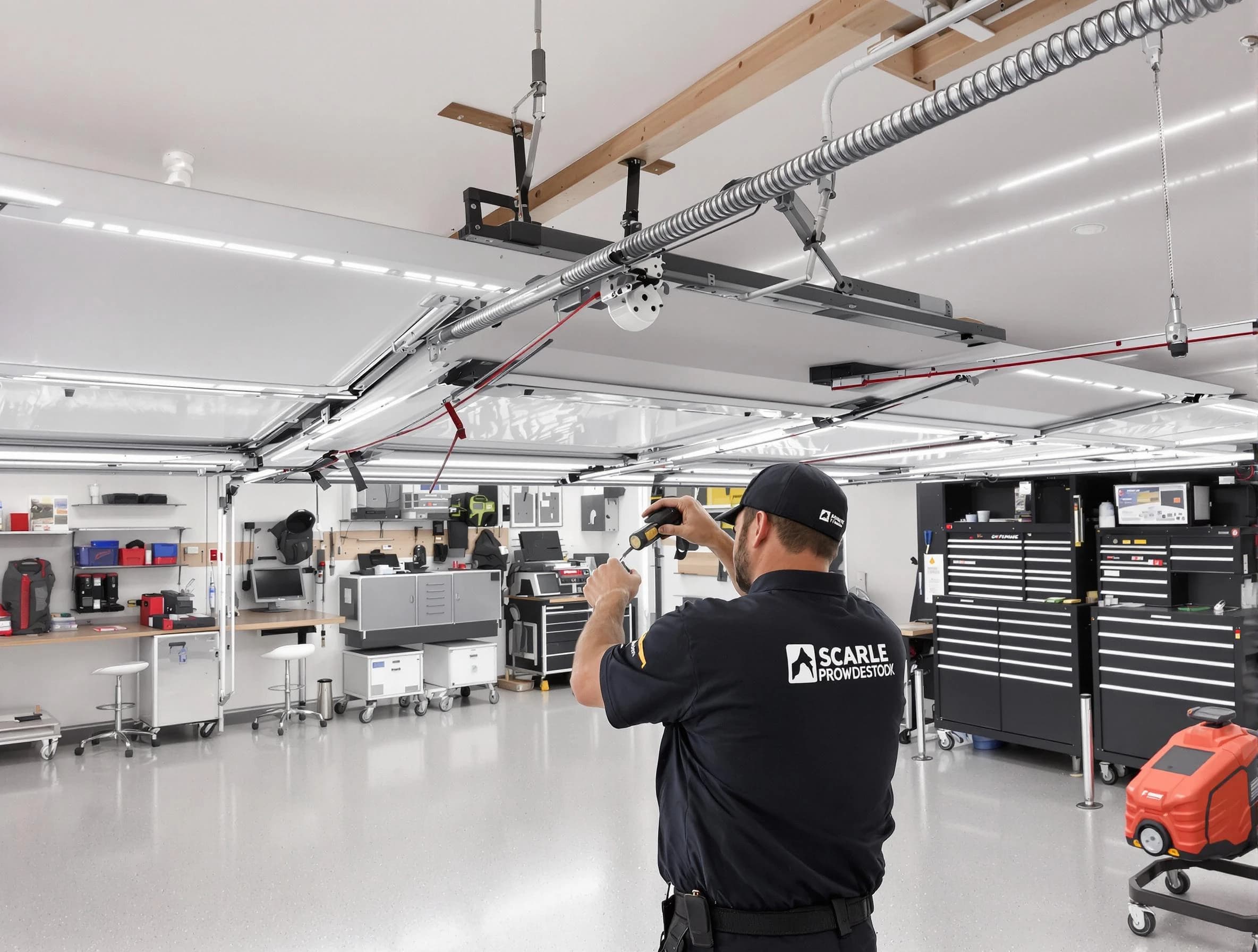 Haverhill Garage Door Repair technician repairing overhead garage door in Haverhill