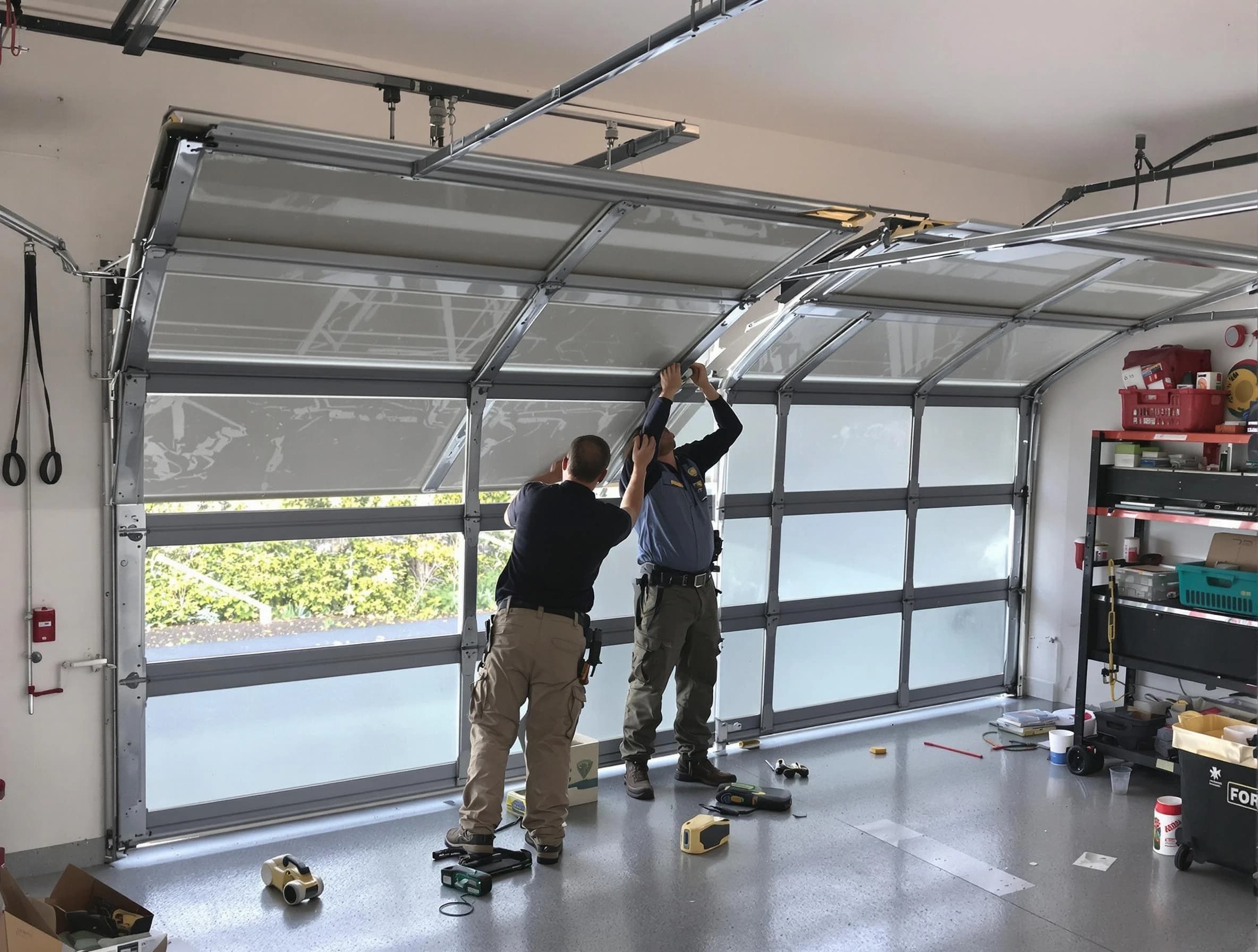 Haverhill Garage Door Repair expert performing precise panel replacement on Haverhill garage door