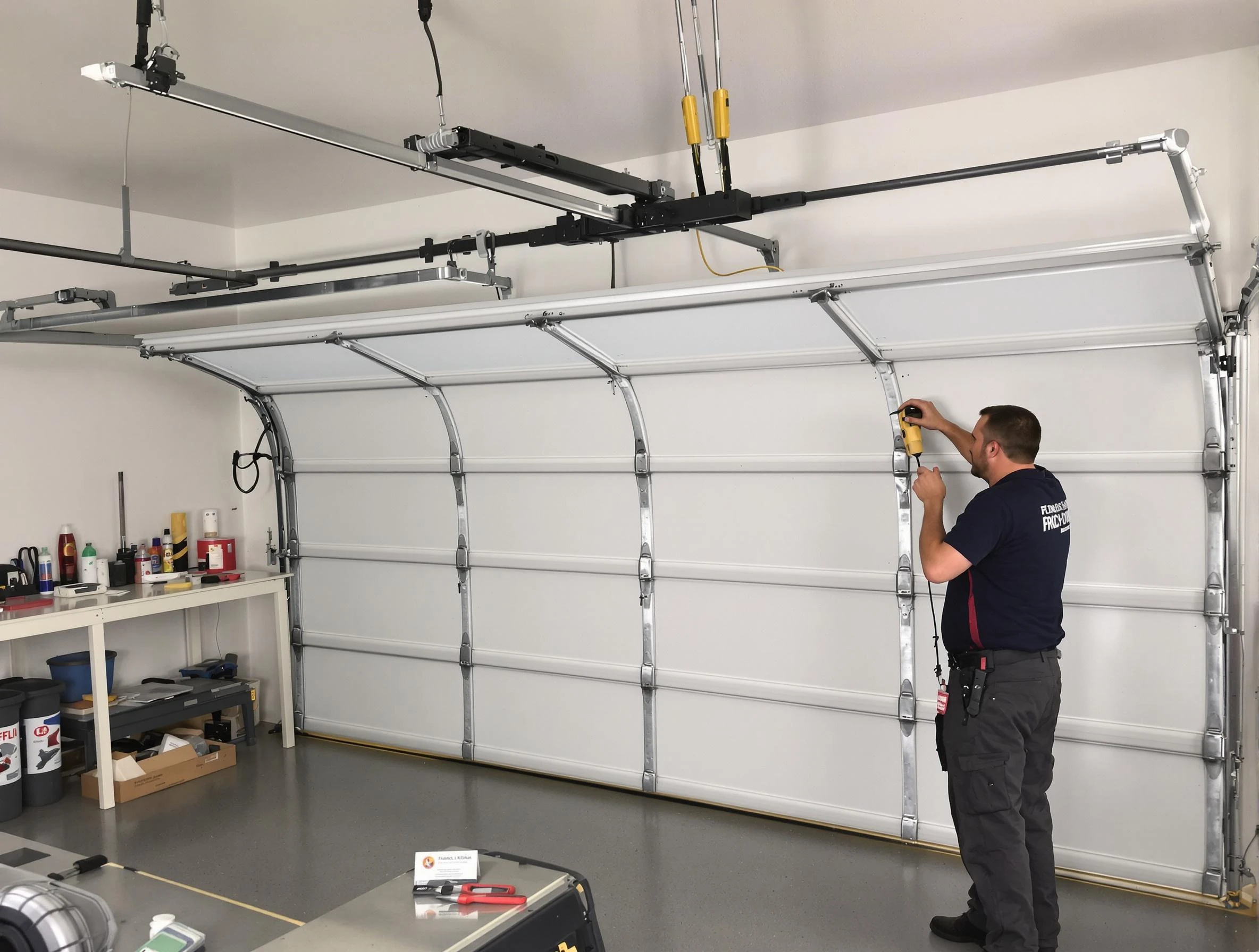 Haverhill Garage Door Repair certified technician performing overhead door system repair in Haverhill