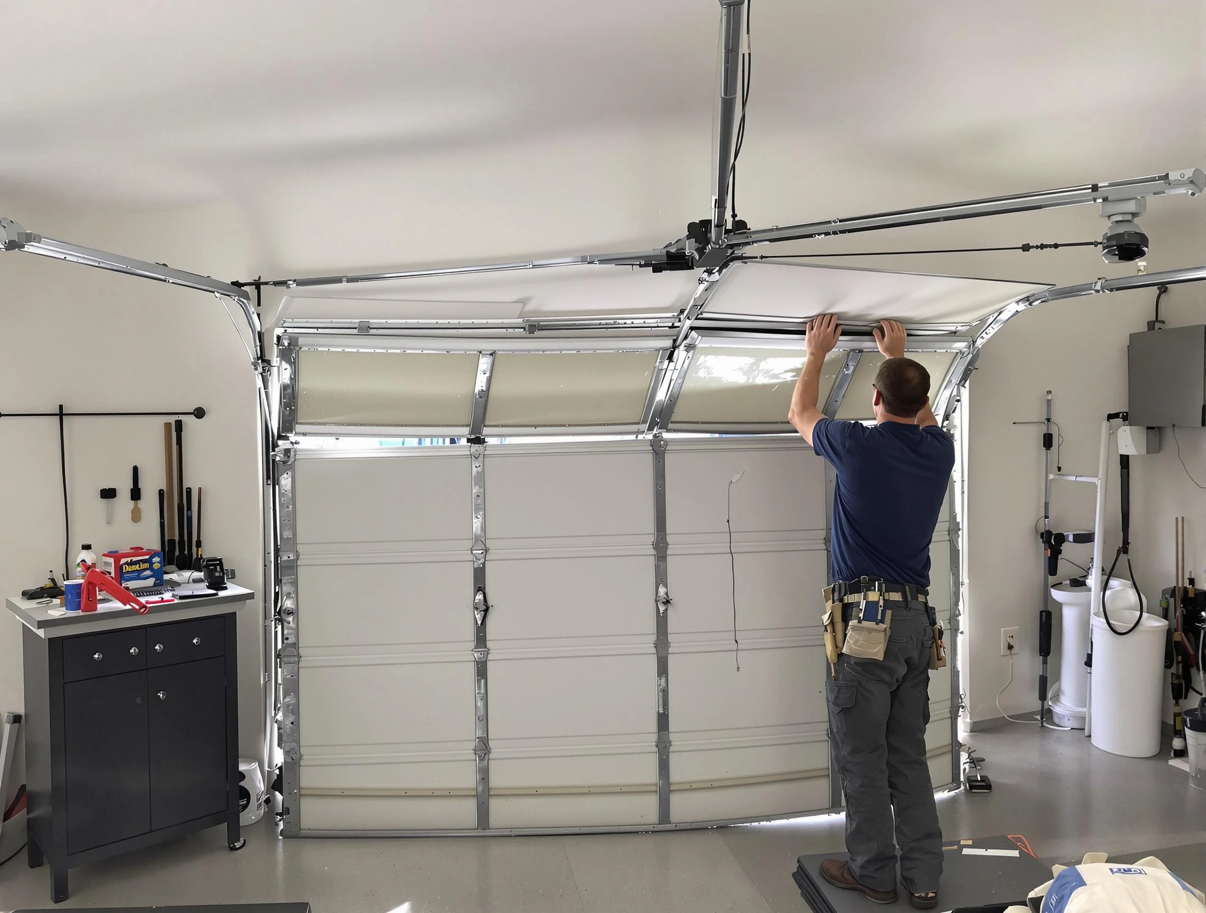Haverhill Garage Door Repair specialist performing precise section replacement on Haverhill garage door